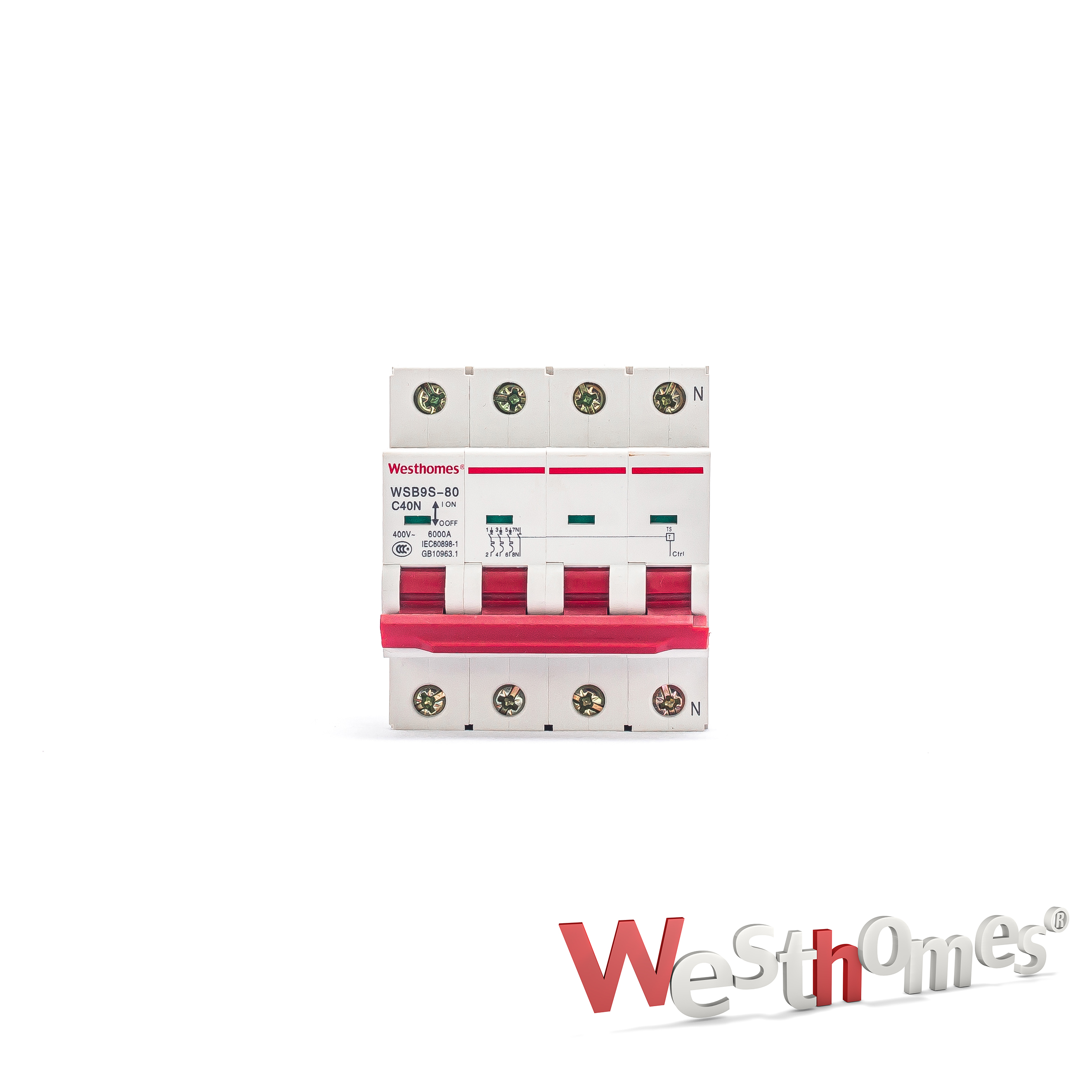 Bộ ngắt mạch thu nhỏ AC 400V 80A 3P + N 10kA Đặc biệt cho đồng hồ đo điện trả trước WSB9S-80